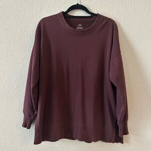 Aerie Oversized Fleece Lined Crewneck Sweatshirt Tunic Maroon Size Women's Small